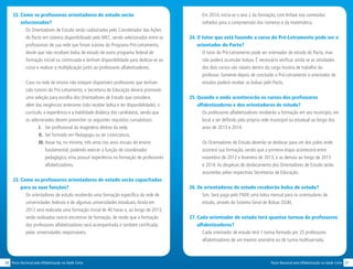 2726 Pacto Nacional pela Alfabetização na Idade CertaPacto Nacional pela Alfabetização na Idade Certa
22. Como os professores orientadores de estudo serão
selecionados?
Os Orientadores de Estudo serão cadastrados pelo Coordenador das Ações
do Pacto em sistema disponibilizado pelo MEC, sendo selecionados entre os
profissionais de sua rede que foram tutores do Programa Pró-Letramento,
desde que não recebam bolsa de estudo de outro programa federal de
formação inicial ou continuada e tenham disponibilidade para dedicar-se ao
curso e realizar a multiplicação junto ao professores alfabetizadores.
Caso na rede de ensino não estejam disponíveis professores que tenham
sido tutores do Pró-Letramento, a Secretaria de Educação deverá promover
uma seleção para escolha dos Orientadores de Estudo que considere,
além das exigências anteriores (não receber bolsa e ter disponibilidade), o
currículo, a experiência e a habilidade didática dos candidatos, sendo que
os selecionados devem preencher os seguintes requisitos cumulativos:
I.	 Ser profissional do magistério efetivo da rede;
II.	 Ser formado em Pedagogia ou ter Licenciatura;
III.	Atuar há, no mínimo, três anos nos anos iniciais do ensino
fundamental, podendo exercer a função de coordenador
pedagógico, e/ou possuir experiência na formação de professores
alfabetizadores.
23. Como os professores orientadores de estudo serão capacitados
para as suas funções?
Os orientadores de estudo receberão uma formação específica da rede de
universidades federais e de algumas universidades estaduais.Ainda em
2012 será realizada uma formação inicial de 40 horas e, ao longo de 2013,
serão realizados outros encontros de formação, de modo que a formação
dos professores alfabetizadores será acompanhada e também certificada
pelas universidades responsáveis.
Em 2014, inicia-se o ano 2 da formação, com ênfase nos conteúdos
voltados para a compreensão dos números e da matemática.
24. O tutor que está fazendo o curso do Pró-Letramento pode ser o
orientador do Pacto?
O tutor do Pró-Letramento pode ser orientador de estudo do Pacto, mas
não poderá acumular bolsas. É necessário verificar ainda se as atividades
dos dois cursos são viáveis dentro da carga horária de trabalho do
professor. Somente depois de concluído o Pró-Letramento o orientador de
estudos poderá receber as bolsas pelo Pacto.
25. Quando e onde acontecerão os cursos dos professores
alfabetizadores e dos orientadores de estudo?
Os professores alfabetizadores receberão a formação em seu município, em
local a ser definido pela própria rede municipal ou estadual ao longo dos
anos de 2013 e 2014.
Os Orientadores de Estudo deverão se deslocar para um dos polos onde
ocorrerá sua formação, sendo que a primeira etapa acontecerá entre
novembro de 2012 e fevereiro de 2013, e as demais ao longo de 2013
e 2014.As despesas de deslocamento dos Orientadores de Estudo serão
assumidas pelas respectivas Secretarias de Educação.
26. Os orientadores de estudo receberão bolsa de estudo?
Sim. Será paga pelo FNDE uma bolsa mensal para os orientadores de
estudo, através do Sistema Geral de Bolsas (SGB).
27. Cada orientador de estudo terá quantas turmas de professores
alfabetizadores?
Cada orientador de estudo terá 1 turma formada por 25 professores
alfabetizadores de um mesmo ano/série ou de turma multisseriada,
 