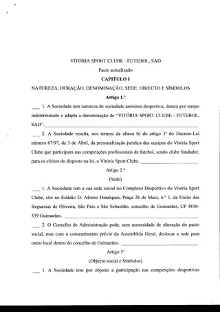Pacto social do VSC Guimaraes - Vitoria Sport Clube SAD