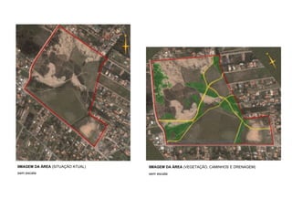 IIMAGEM DA ÁREA (SITUAÇÃO ATUAL)   IIMAGEM DA ÁREA (VEGETAÇÃO, CAMINHOS E DRENAGEM)
sem escala                         sem escala
 