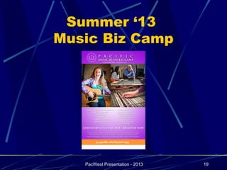 Summer ‘13
Music Biz Camp




   PacWest Presentation - 2013   19
 