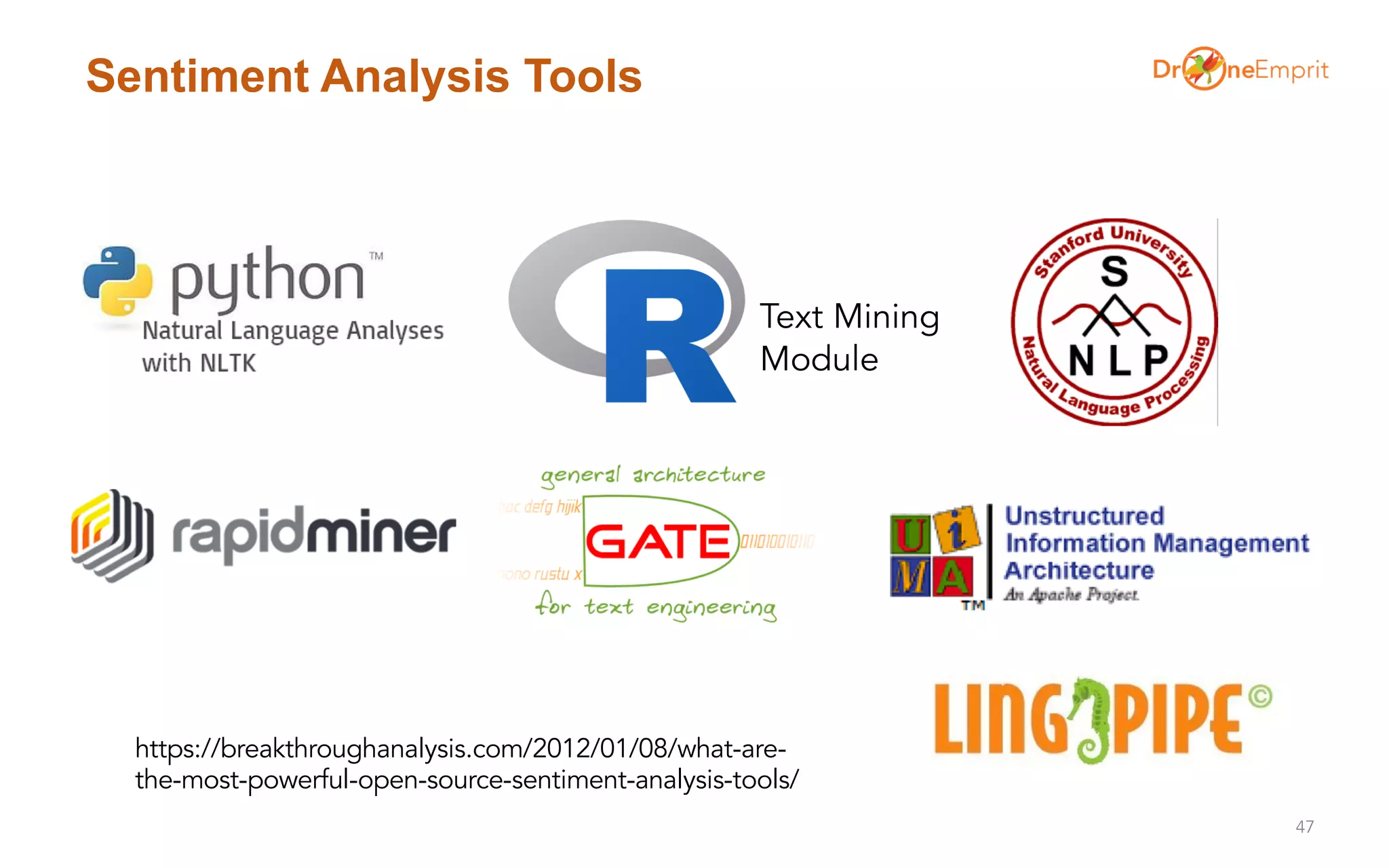Sentiment Analysis Tools
47
https://breakthroughanalysis.com/2012/01/08/what-are-
the-most-powerful-open-source-sentiment-analysis-tools/
Text Mining
Module
 