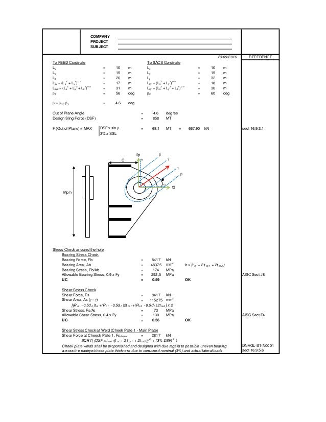 Padeye calculation example