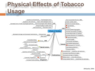 Physical Effects of Tobacco
Usage




                          (Wikipedia, 2009)
 