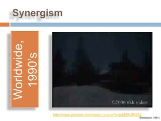 Synergism
Worldwide,
 1990’s




             http://www.youtube.com/watch_popup?v=jo6MXUPI22g
                                                            (Hollywood, 1991)
 