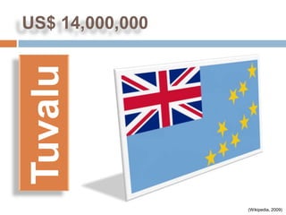 US$ 14,000,000
Tuvalu


                 (Wikipedia, 2009)
 