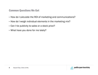 Common Questions We Get

•   How do I calculate the ROI of marketing and communications?
•   How do I weigh individual ele...