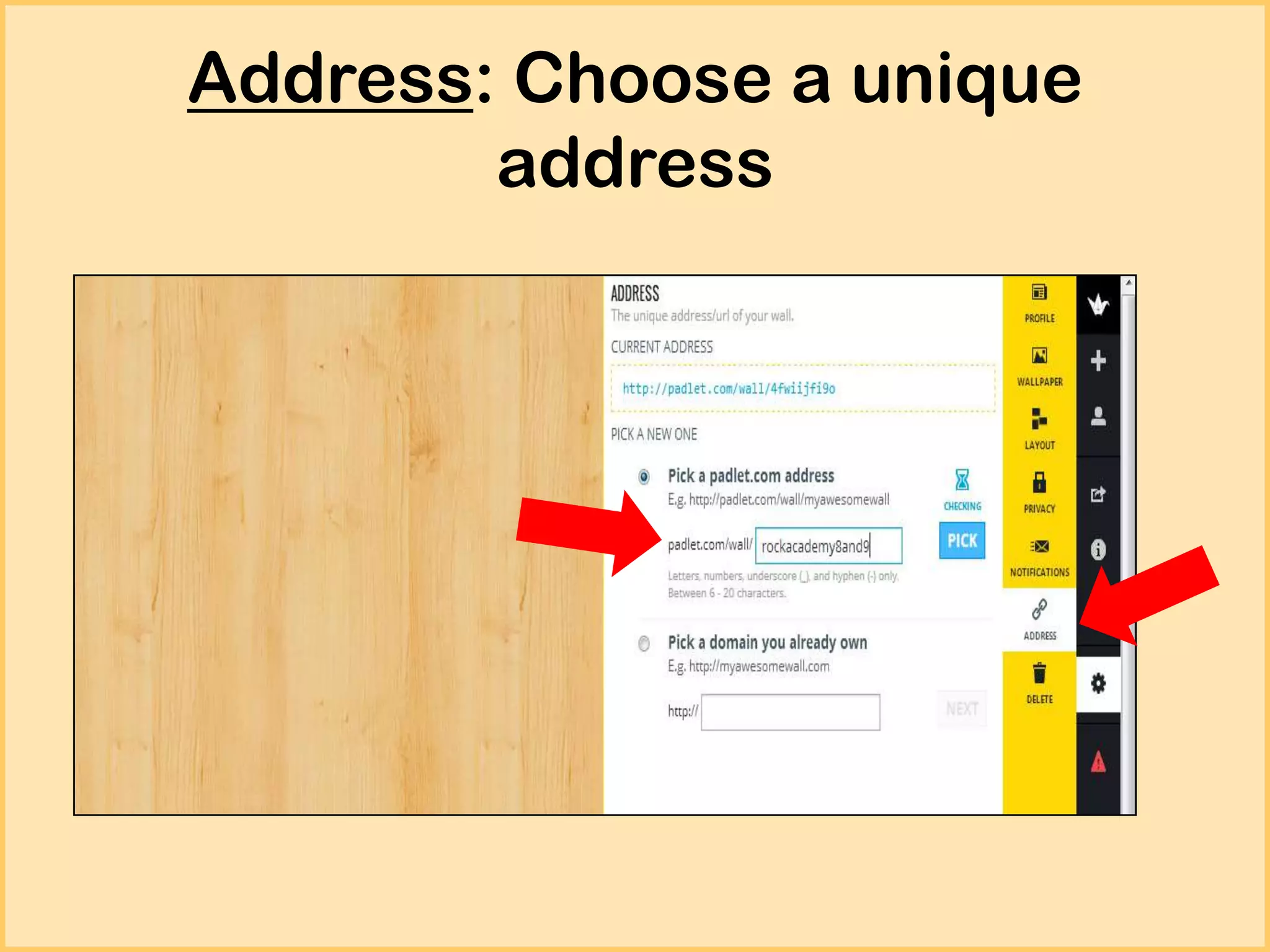 Address: Choose a unique
address

 