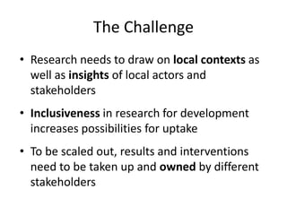 Scaling out research through innovation platforms (The MilkIT and imGoat projects, India)