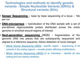• Sanger Sequencing – base by base sequencing of a locus – 1kb
per run
• DNA-microarrays – hybridization of the DNA sample...
