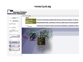 •vvvvw.hprd.org
• Human Protein
Reference Database
•' 1 Q u e r y 1
0 4 . B r o w s e
I oiw a s /
•4 i t F A Q s
•-road
•I...