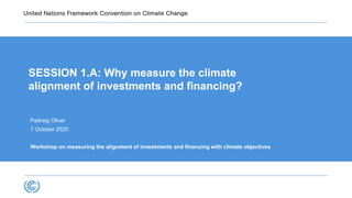 SESSION 1.A: Why measure the climate
alignment of investments and financing?
Padraig Oliver
7 October 2020
Workshop on measuring the alignment of investments and financing with climate objectives
 