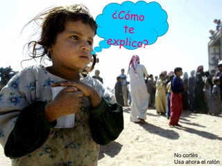 Pare si no hi ha pins no es fan pinyons ni cucs, ni ocells. Pare on no hi ha flors no es fan abelles, cera, ni mel. Pare que el camp ja no és el camp. Pare demà del cel plourà sang. El vent ho canta plorant. Pare ja són aquí... Monstres de carn amb cucs de ferro. Pare no, no tingeu por, i digueu que no, que jo us espero. Pare que estan matant la terra. Pare deixeu de plorar que ens han declarat la guerra. Pare digueu-me què li han fet al riu que ja no canta. Rellisca com un barbo mort sota un pa d'escuma blanca. Pare que el riu ja no és el riu. Pare abans que torni l'estiu amagui tot el que és viu. Pare digueu-me què li han fet al bosc que no hi ha arbres. A l'hivern no tindrem foc ni a l'estiu lloc per aturar-se. Pare que el bosc ja no és el bosc. Pare abans de que no es faci fosc ompliu de vida el rebost. Sense llenya i sense peixos, pare, ens caldrà cremar la barca, llaurar el blat entre les enrunes, pare i tancar amb tres panys la casa i deia vostè... ¿Cómo  te explico? No cortes . Usa ahora el ratón 