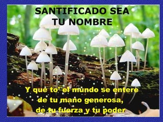 SANTIFICADO SEA TU NOMBRE Y que  to’  el mundo se entere de tu mano generosa,  de tu fuerza y tu poder  