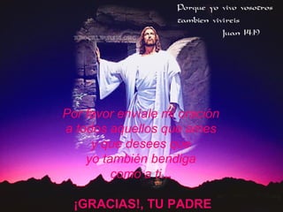 Por favor envíale mi oración  a todos aquellos que ames  y que desees   que  yo también bendiga  como a ti ...  ¡GRACIAS!, TU PADRE 