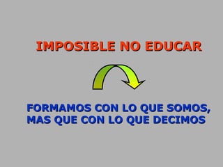 IMPOSIBLE NO EDUCARIMPOSIBLE NO EDUCAR
FORMAMOS CON LO QUE SOMOS,FORMAMOS CON LO QUE SOMOS,
MAS QUE CON LO QUE DECIMOSMAS QUE CON LO QUE DECIMOS
 