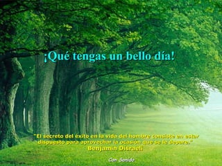 ¡Qué tengas un bello día!




"El secreto del éxito en la vida del hombre consiste en estar
 dispuesto para aprovechar la ocasión que se le depare."
                   Benjamin Disraeli

                           Con Sonido
 