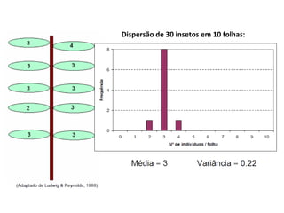Dispersão de 30 insetos em 10 folhas:
 