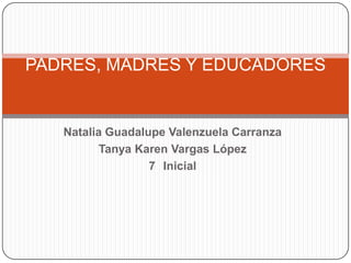 PADRES, MADRES Y EDUCADORES

Natalia Guadalupe Valenzuela Carranza
Tanya Karen Vargas López
7 Inicial

 