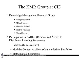 The KMR Group at CID ,[object Object],[object Object],[object Object],[object Object],[object Object],[object Object],[object Object],[object Object],[object Object],[object Object]