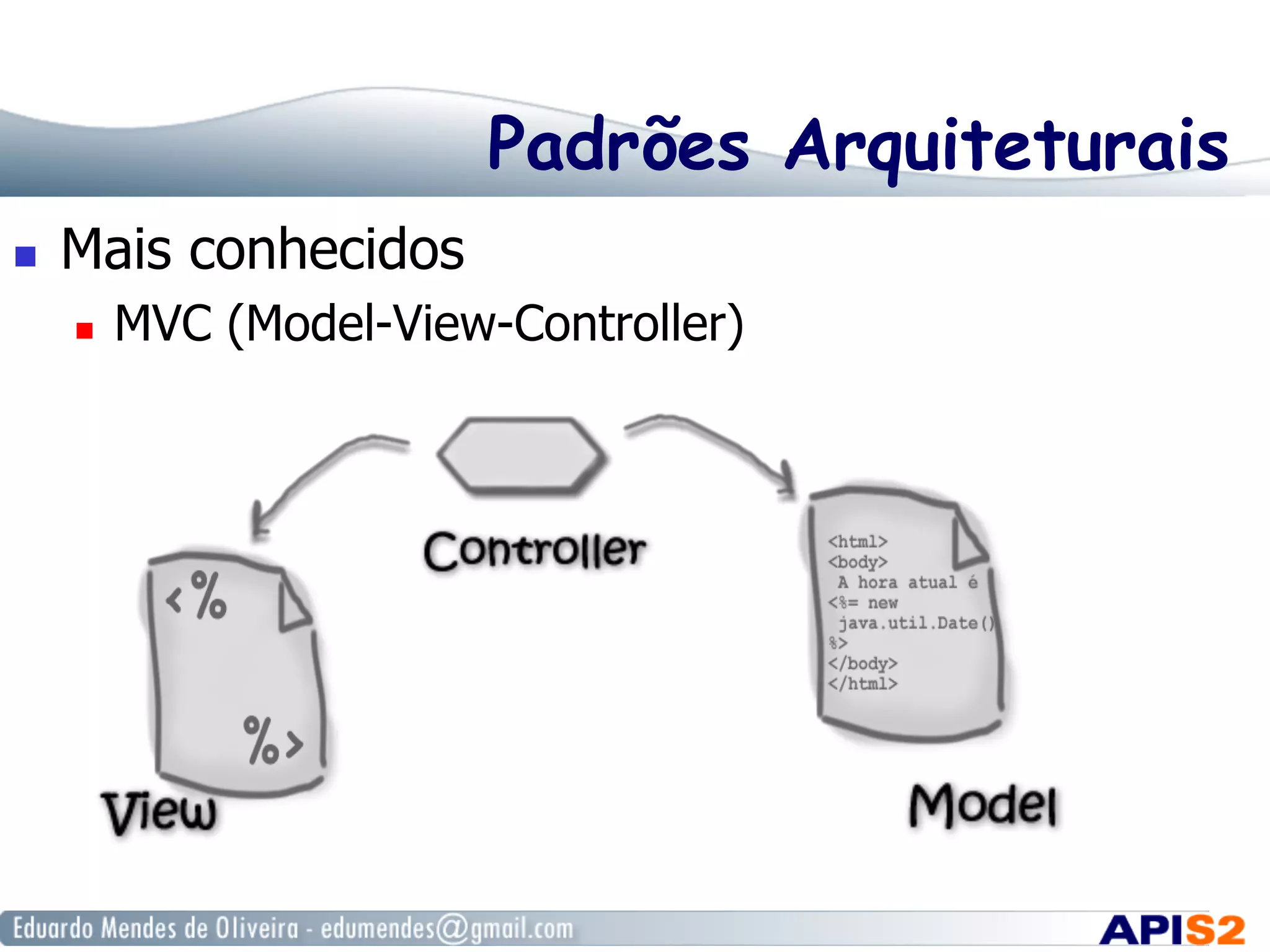 Padrões Arquiteturais
  Mais conhecidos
  MVC (Model-View-Controller)
 