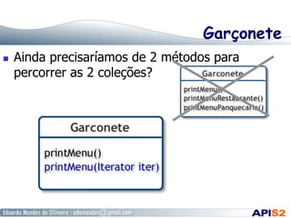 Garçonete
 

Ainda precisaríamos de 2 métodos para
percorrer as 2 coleções?

 