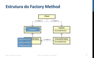 Estrutura	
  do	
  Factory	
  Method	
  
UML e Padrões de Projeto Centro Universitário do Triângulo 39
Emissor
EmissorAssincronoSMS
EmissorAssincronoJMS
EmissorAssincronoEmail
 