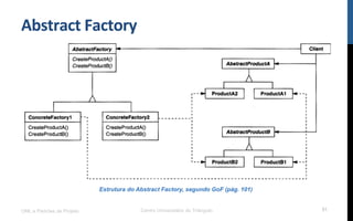 Abstract	
  Factory	
  
UML e Padrões de Projeto Centro Universitário do Triângulo 51
Estrutura do Abstract Factory, segundo GoF (pág. 101)
 