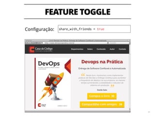 FEATURE TOGGLE
40
share_with_friends = true
Googlehttp://www.devopsnapratica.com.br
Livro Devops na Prática: Entrega de Software Conﬁável e Automatizada
Conﬁguração:
 