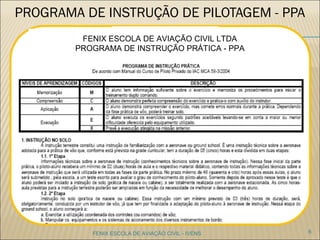 PROGRAMA DE INSTRUÇÃO DE
PILOTAGEM - PPA
6FENIX ESCOLA DE AVIAÇÃO CIVIL - IVENS
FENIX ESCOLA DE AVIAÇÃO CIVIL LTDA
PROGRAMA DE INSTRUÇÃO PRÁTICA - PPA
 