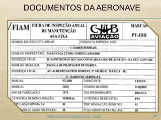 DOCUMENTOS DA AERONAVE
46FENIX ESCOLA DE AVIAÇÃO CIVIL - IVENS
 
