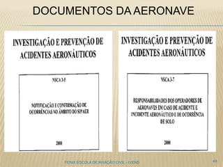DOCUMENTOS DA AERONAVE
49FENIX ESCOLA DE AVIAÇÃO CIVIL - IVENS
 