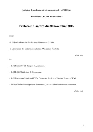 Institution de gestion de retraite supplémentaire « CREPSA »
Association « CREPSA Action Sociale »
Protocole d’accord du 3...