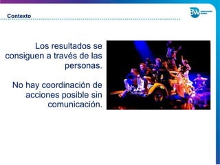 Contexto

Los resultados se
consiguen a través de las
personas.
No hay coordinación de
acciones posible sin
comunicación.

 