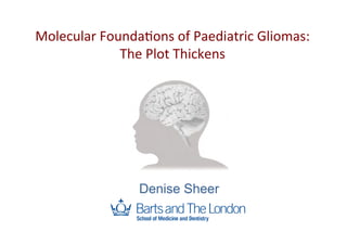 Molecular	Founda-ons	of	Paediatric	Gliomas:	
The	Plot	Thickens	
Denise Sheer
 