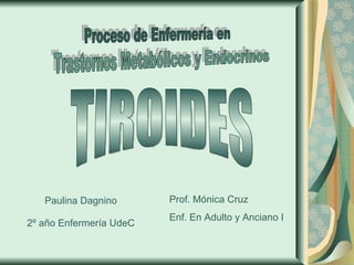 Paulina Dagnino 2º año Enfermería UdeC Prof. Mónica Cruz  Enf. En Adulto y Anciano I Proceso de Enfermería en Trastornos Metabólicos y Endocrinos TIROIDES 