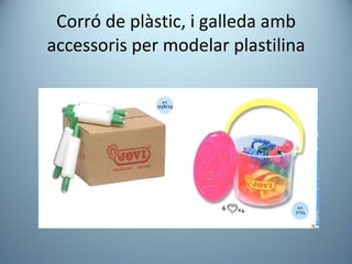 Corró de plàstic, i galleda amb accessoris per modelar plastilina 