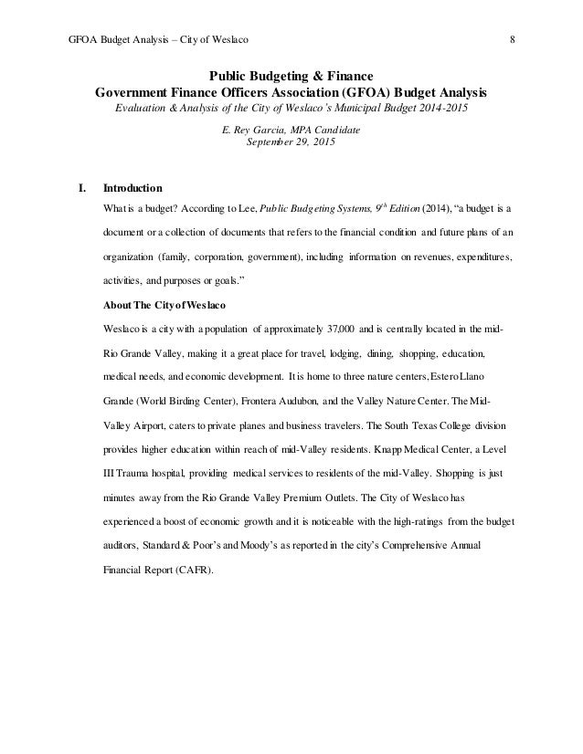 Budget management analysis essays