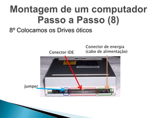 8º Colocamos os Drives óticos

                             Conector de energia
              Conector IDE   (cabo de alimentação)




     Jumper
 