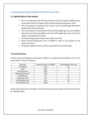 Financial Feasibility of Solar Power Plant in India | DOCX