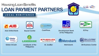 L O C A L R E M I T T A N C E
Asia United Bank
SM Business CenterMetrobankLandbank of the
Philippines
Bayad Center
Globe GCash
Development Bank
of the Philippines
M. Lhuillier
ECPayCashPinas
 