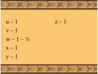 u – 1 z – 1
v – 1
w – 1 – ½
x – 1
y – 1
 