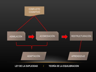 CONFLICTO COGNITIVO RESTRUCTURACIÒN LEY DE LA DUPLICIDAD  /  TEORÌA DE LA EQUILIBRACION ASIMILACIÒN ACOMODACIÒN ADAPTACIÒN APRENDIZAJE 