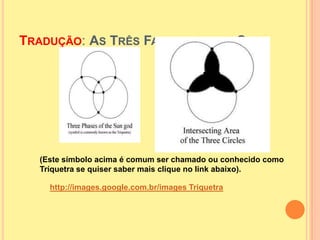 TRADUÇÃO: AS TRÊS FASES DO DEUS SOL




  (Este símbolo acima é comum ser chamado ou conhecido como
  Tríquetra se quiser saber mais clique no link abaixo).

    http://images.google.com.br/images Triquetra
 
