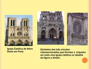 Igreja Católica de Notre   Símbolos dos três círculos
Dame em Paris              interseccionados que formam a triquetra
                           em mais uma Igreja católica no detalhe
                           da figura a direita.
 