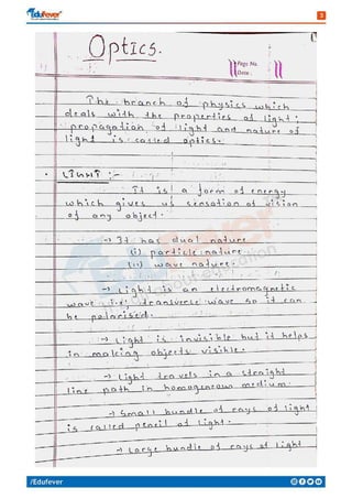 Ray Optics and Optical Instruments - Physics Handwritten Notes Worksheet