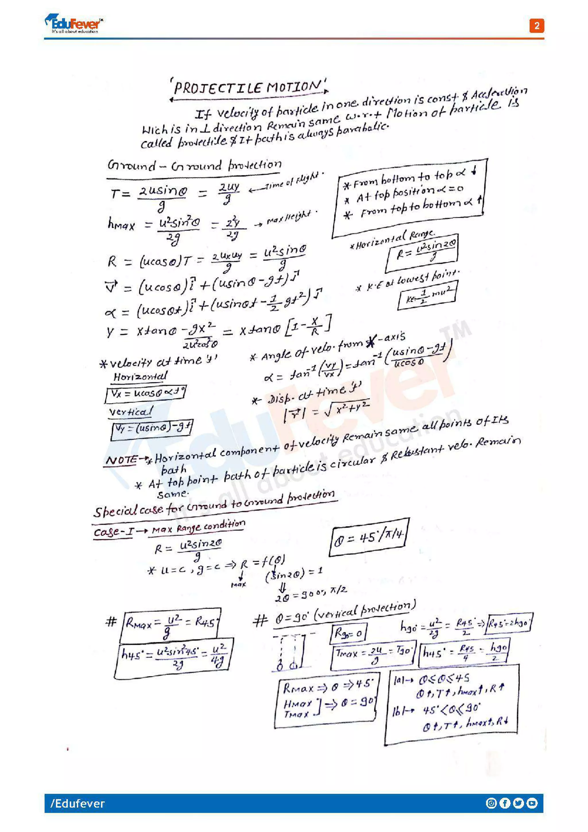 Projectile Motion - Physics Handwritten Notes