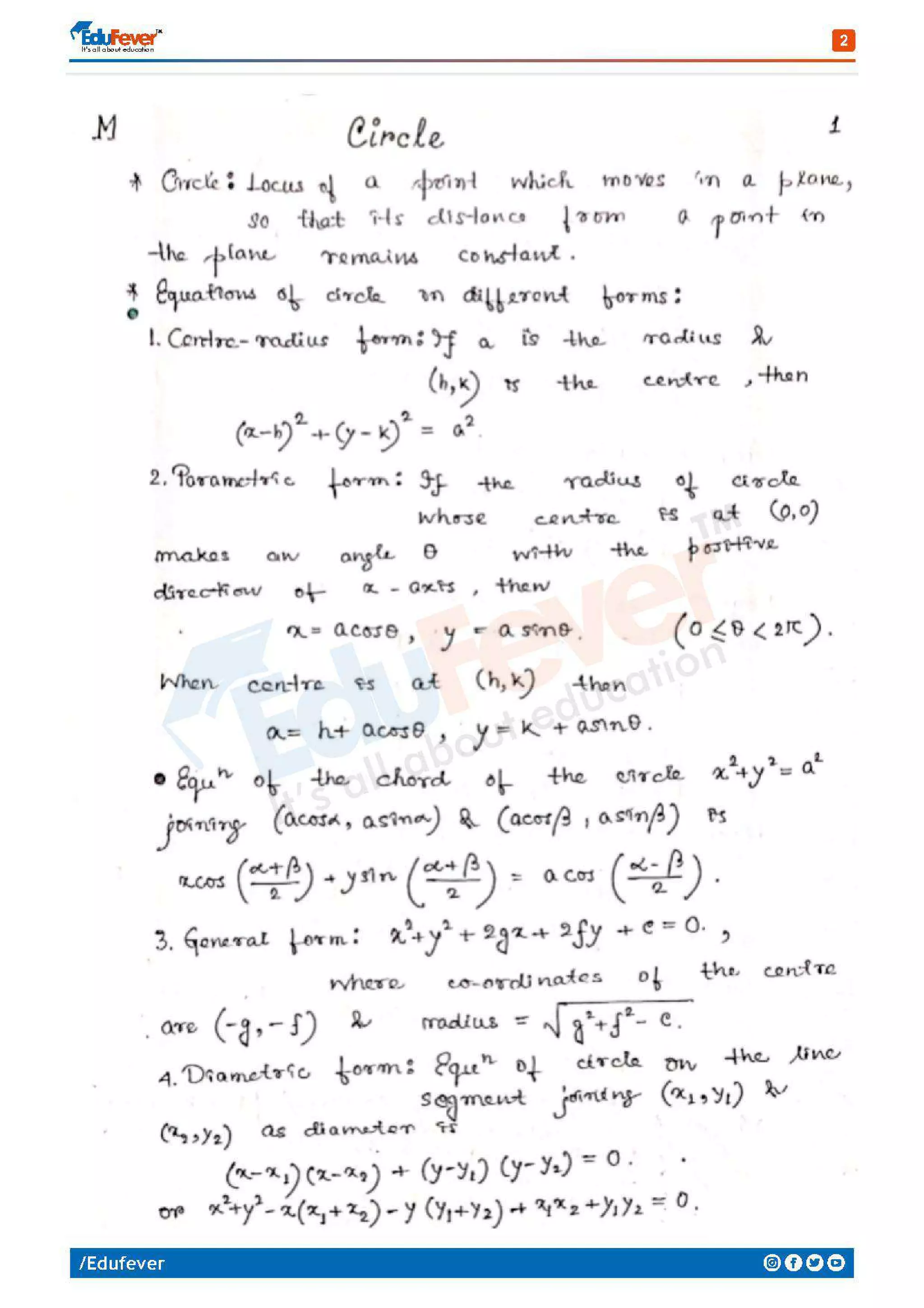 Circle - Mathematics Handwritten Notes