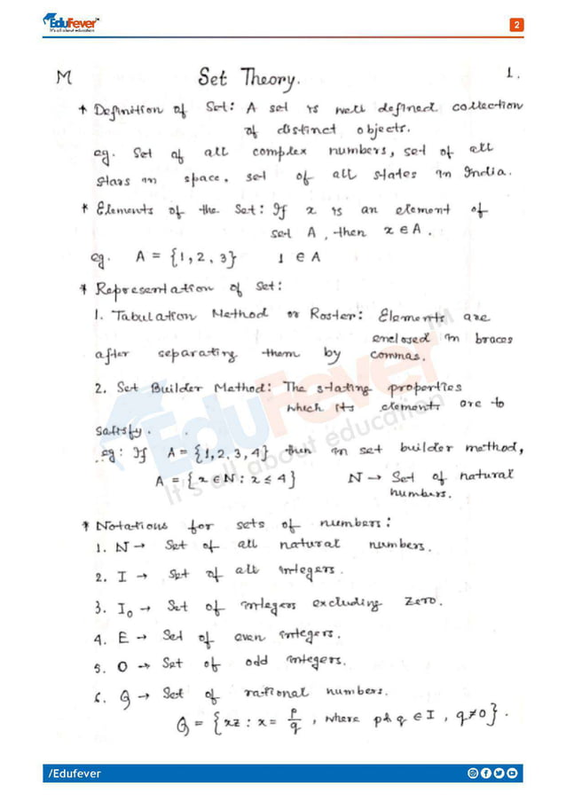 Set Theory - Mathematics Handwritten Notes | PDF | Educational ...