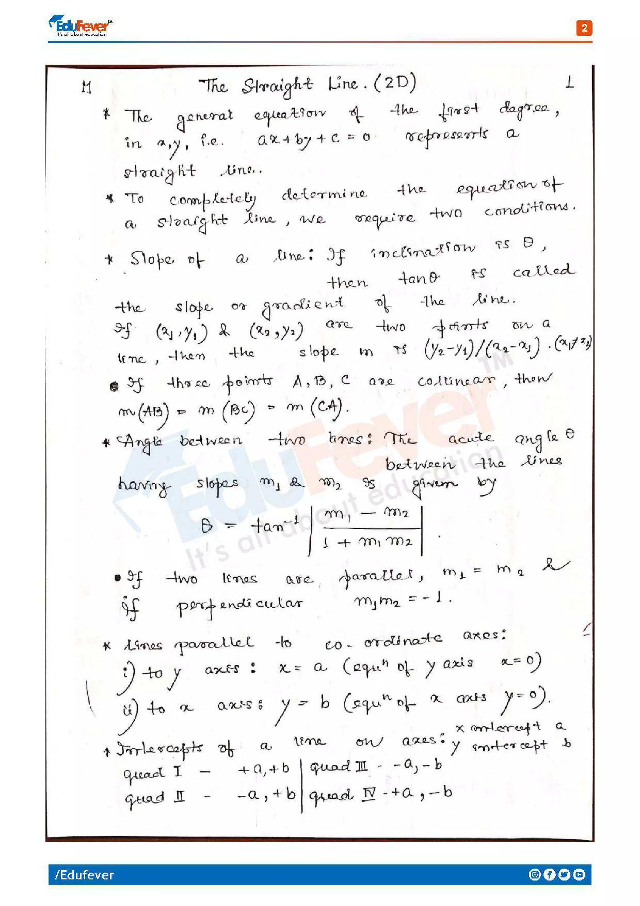 Straight Line Mathematics Handwritten Notes PDF