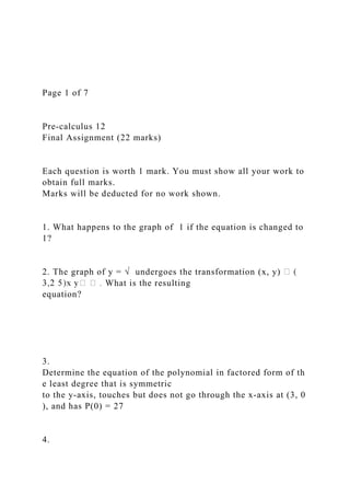 Page 1 of 7 Pre‐calculus 12 Final Assignment (22 mark.docx